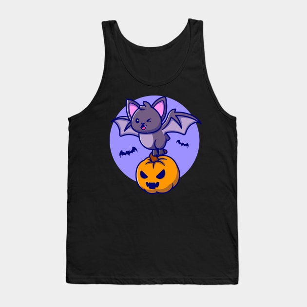 Cute Bat With Pumpkin Halloween Cartoon Tank Top by Catalyst Labs